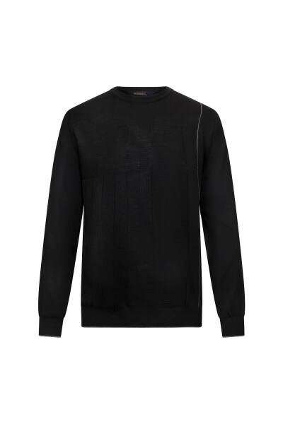 Siyah Regular Fit Jakarlı Bisiklet Yaka Yünlü Triko Kazak 