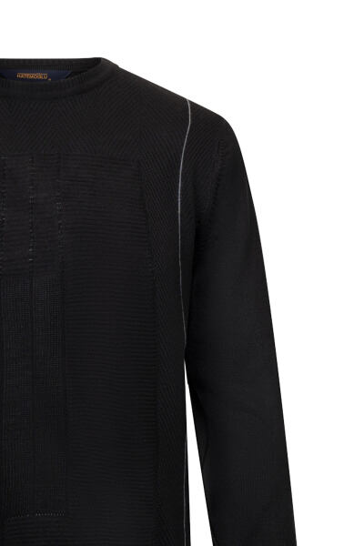 Siyah Regular Fit Jakarlı Bisiklet Yaka Yünlü Triko Kazak - 3