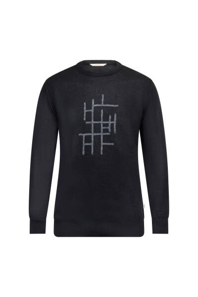 Siyah Regular Fit Jakarlı Bisiklet Yaka Yünlü Triko Kazak - 1