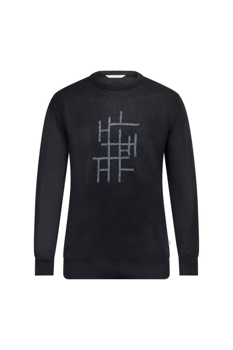 Siyah Regular Fit Jakarlı Bisiklet Yaka Yünlü Triko Kazak - Hatem Saykı