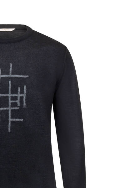 Siyah Regular Fit Jakarlı Bisiklet Yaka Yünlü Triko Kazak - 3