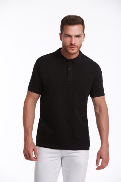 Siyah Regular Fit Petek Pamuklu Polo Yaka Tişört - 2