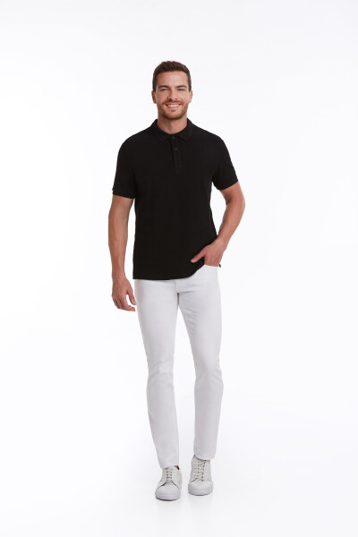 Siyah Regular Fit Petek Pamuklu Polo Yaka Tişört - 5