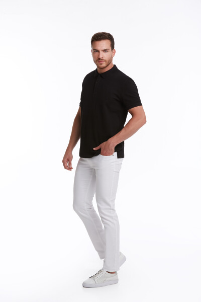 Siyah Regular Fit Petek Pamuklu Polo Yaka Tişört - 6