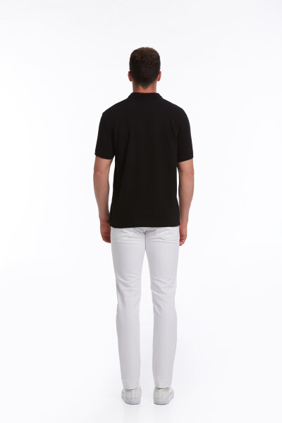 Siyah Regular Fit Petek Pamuklu Polo Yaka Tişört - 8