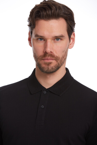 Siyah Regular Fit 100% Pamuk Polo Yaka Tişört - 4