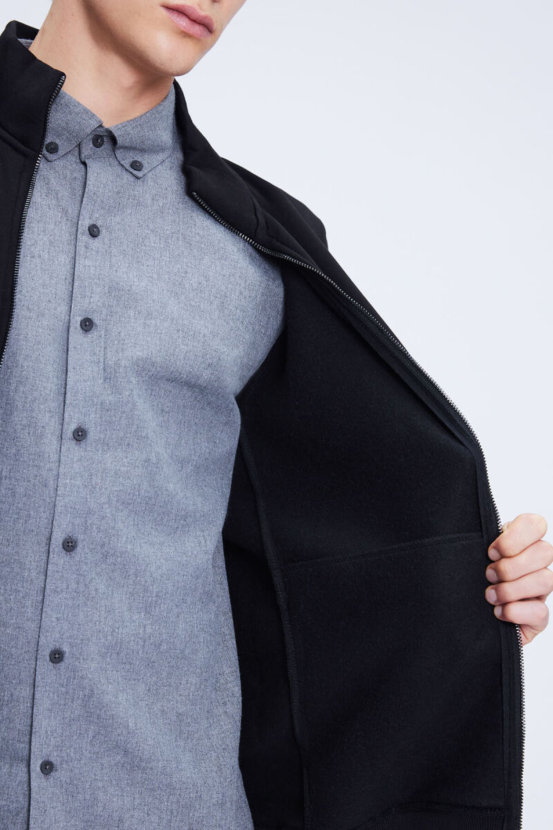 Siyah Regular Fit Pamuklu Tam Boy Fermuarlı Sweatshirt - HTML (1)