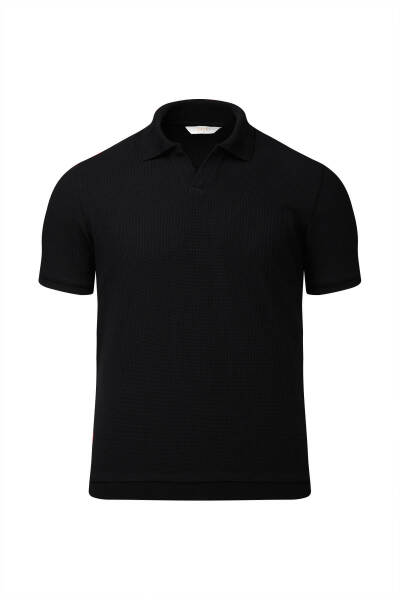 Siyah Regular Fit Polo Yaka Pamuklu Tişört 