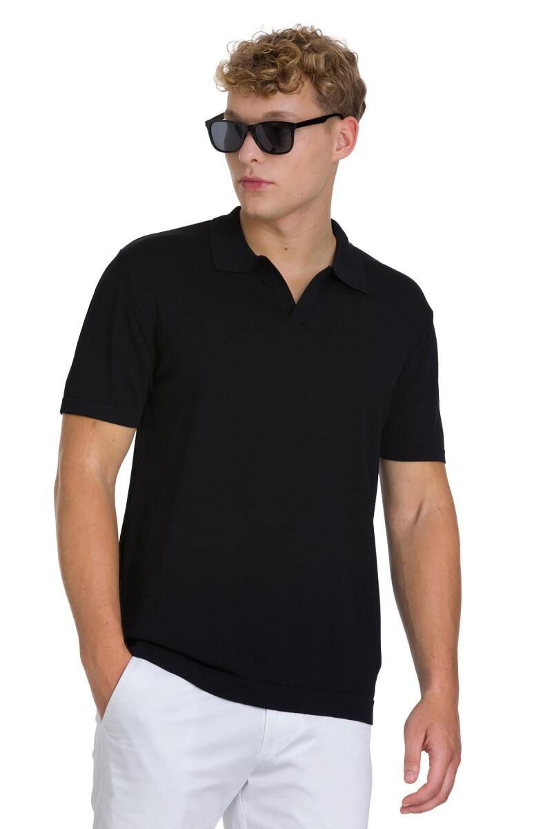 Siyah Regular Fit Polo Yaka Rayon Tişört - Saykı