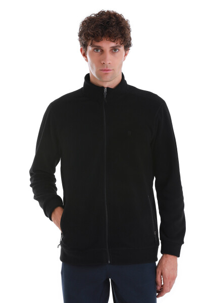 Siyah Regular Fit Tüylenme Yapmayan Soğuk Geçirmez Tam Fermuarlı Polar Sweatshirt - 6