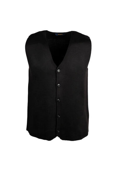 Siyah Regular Fit V Yaka Yünlü Triko Yelek 