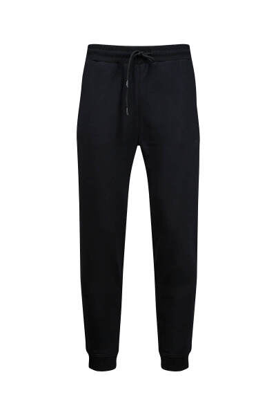 Siyah Regular Fit Yandan Cepli Pamuklu Eşofman Altı 