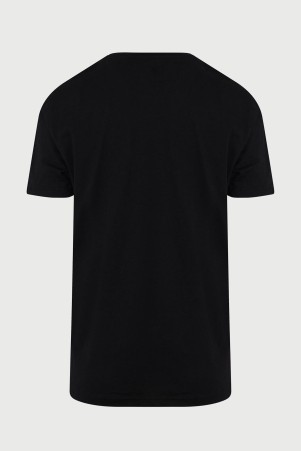 Siyah Slim Fit Baskılı %100 Pamuk Bisiklet Yaka Tişört - 3