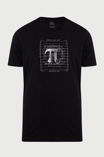Siyah Slim Fit Baskılı 100% Pamuk Bisiklet Yaka Tişört 