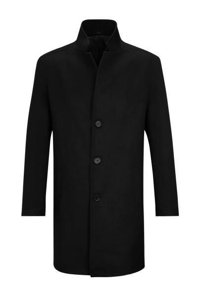 Siyah Slim Fit Ceket Yaka Kaşe Palto - 1