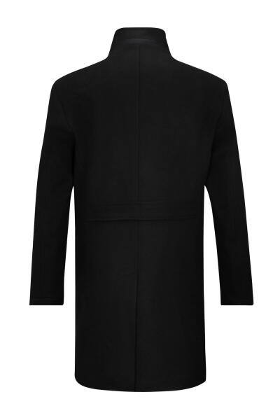 Siyah Slim Fit Ceket Yaka Kaşe Palto - 2