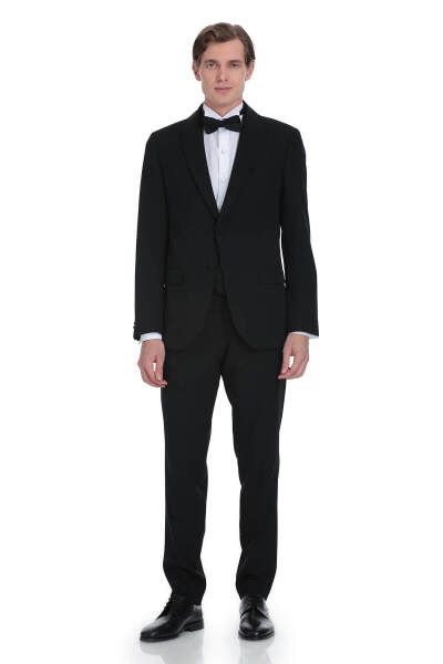 Siyah Slim Fit Çıkma Şal Yaka Damatlık - 1