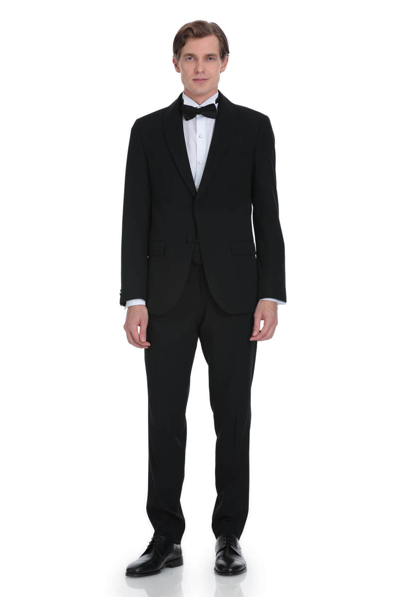 Siyah Slim Fit Çıkma Şal Yaka Damatlık - Saykı