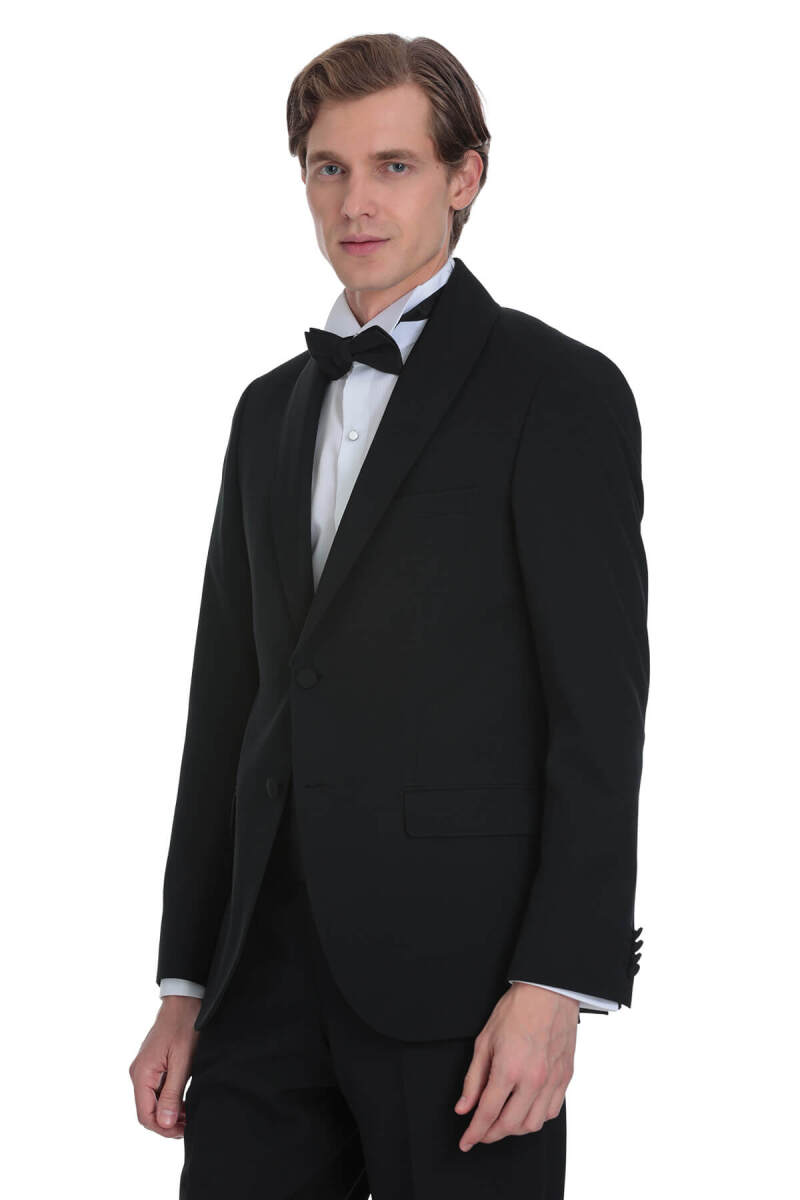 Siyah Slim Fit Çıkma Şal Yaka Damatlık - Saykı (1)