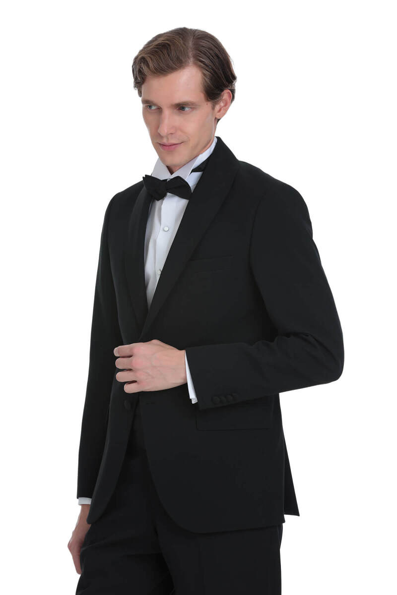 Siyah Slim Fit Çıkma Şal Yaka Damatlık - Saykı (1)