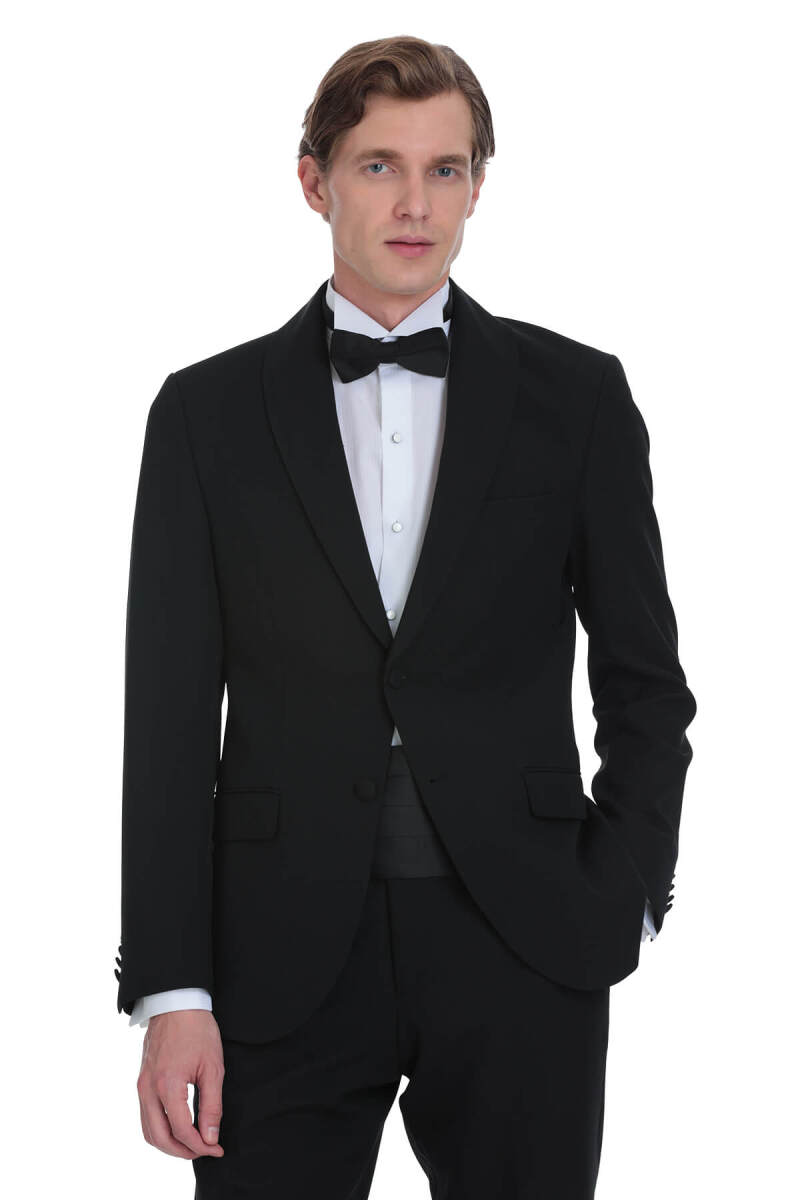 Siyah Slim Fit Çıkma Şal Yaka Damatlık - Saykı (1)