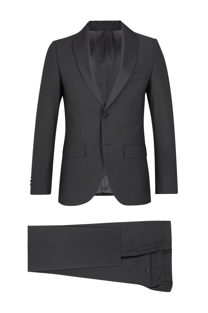 Siyah Slim Fit Çıkma Şal Yaka Damatlık - Saykı