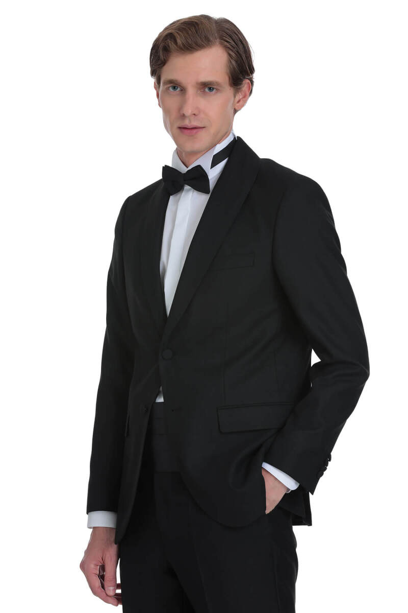 Siyah Slim Fit Çıkma Şal Yaka Damatlık - Saykı (1)