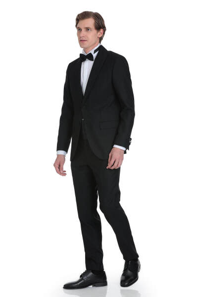 Siyah Slim Fit Çıkma Şal Yaka Damatlık - 1