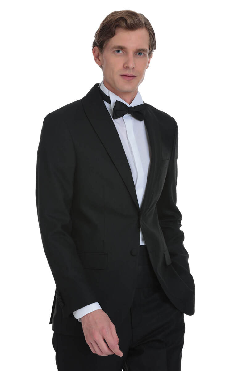 Siyah Slim Fit Çıkma Şal Yaka Damatlık - Saykı (1)