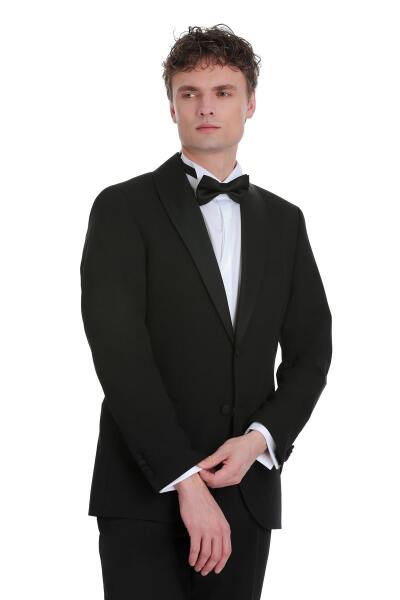 Siyah Slim Fit Çıkma Şal Yaka Klasik Damatlık - 5