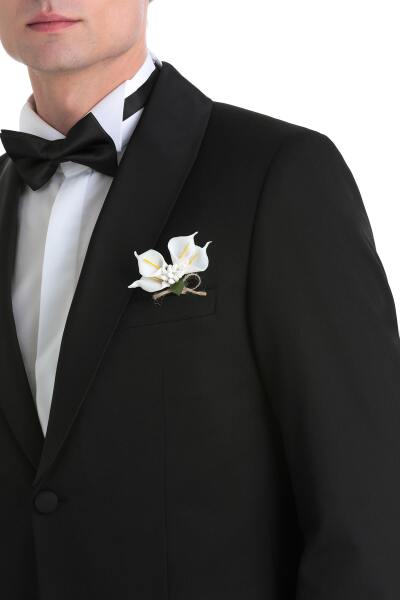 Siyah Slim Fit Çıkma Şal Yaka Klasik Damatlık - 8