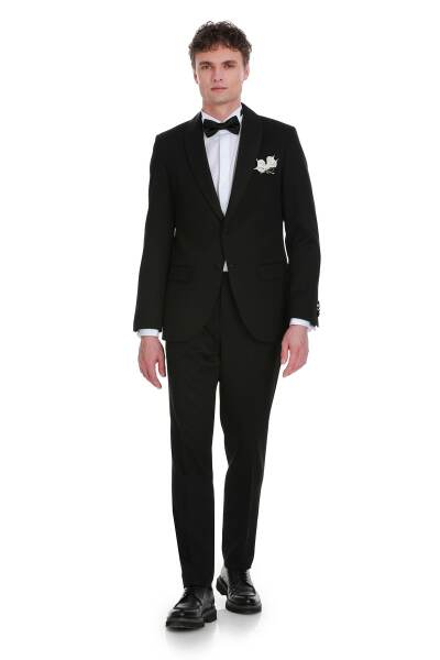 Siyah Slim Fit Çıkma Şal Yaka Klasik Damatlık - 6