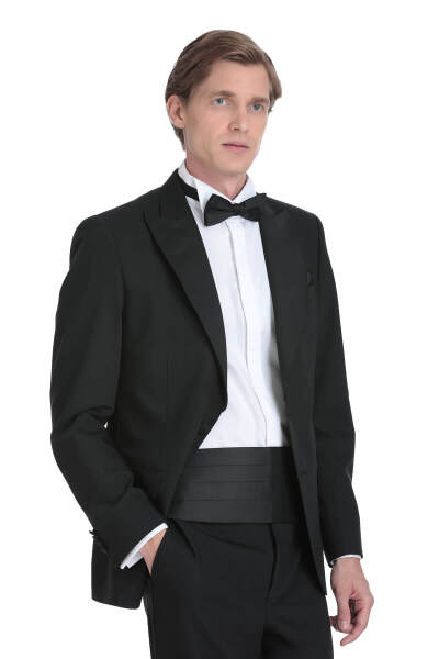 Siyah Slim Fit Çıkma Sivri Yaka Damatlık - 7