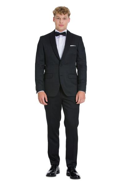 Siyah Slim Fit Çıkma Sivri Yaka Klasik Damatlık - 1