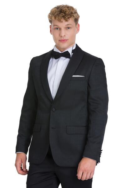 Siyah Slim Fit Çıkma Sivri Yaka Klasik Damatlık - 2