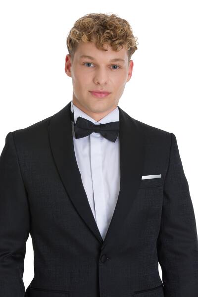 Siyah Slim Fit Çıkma Sivri Yaka Klasik Damatlık - 6