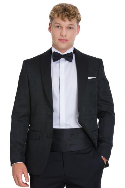 Siyah Slim Fit Çıkma Sivri Yaka Klasik Damatlık - 7