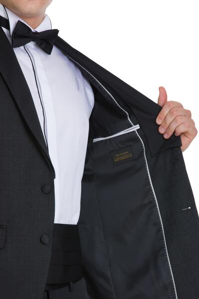 Siyah Slim Fit Çıkma Sivri Yaka Klasik Damatlık - 8