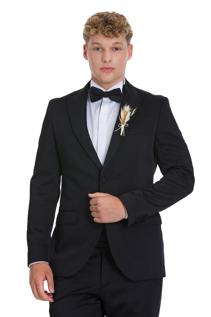 Siyah Slim Fit Çıkma Sivri Yaka Klasik Damatlık - Hatemoğlu (1)