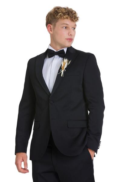 Siyah Slim Fit Çıkma Sivri Yaka Klasik Damatlık - 4