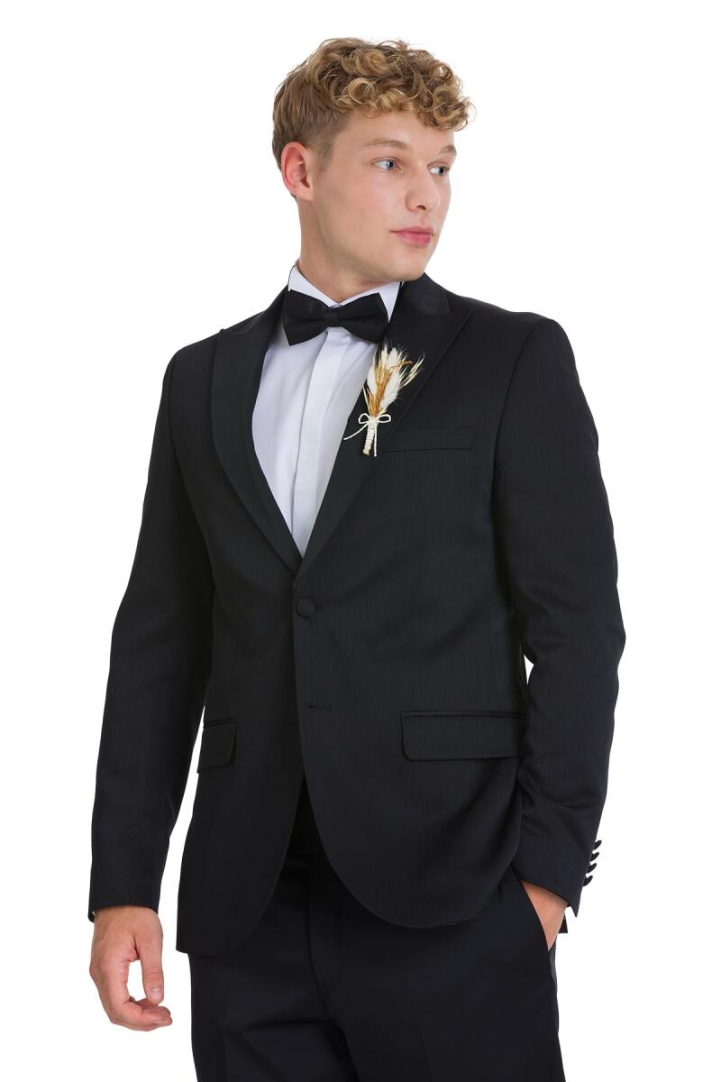 Siyah Slim Fit Çıkma Sivri Yaka Klasik Damatlık - Hatemoğlu (1)