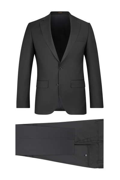 Siyah Slim Fit Çizgili Mono Yaka Takım Elbise - 1