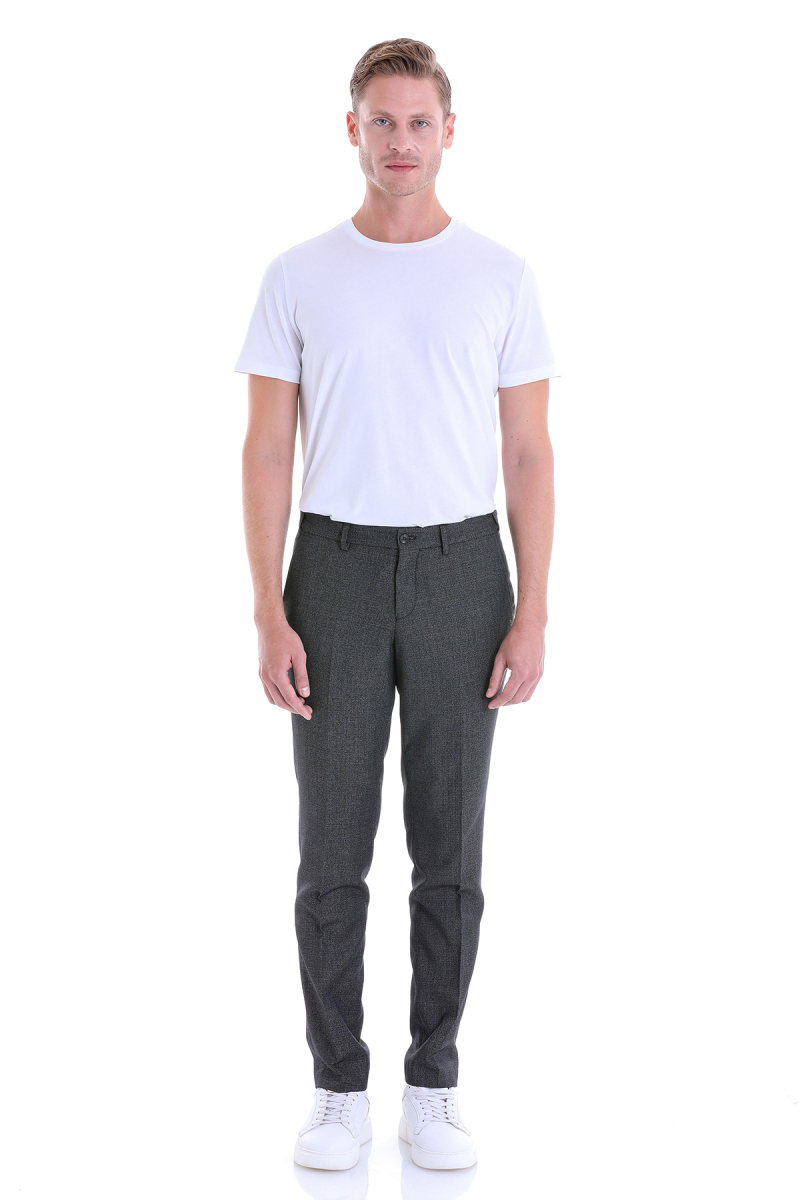 Siyah Regular Fit Desenli Yandan Cep Kumaş Pantolon - Hatemoğlu