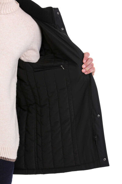 Siyah Slim Fit Desenli Hakim Yaka Kapüşonlu Kaban - 7