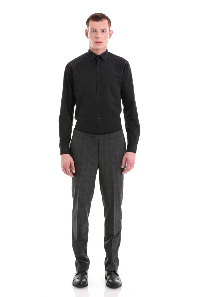 Siyah Slim Fit Desenli Pamuklu Slim Yaka Uzun Kollu Klasik Gömlek - 2