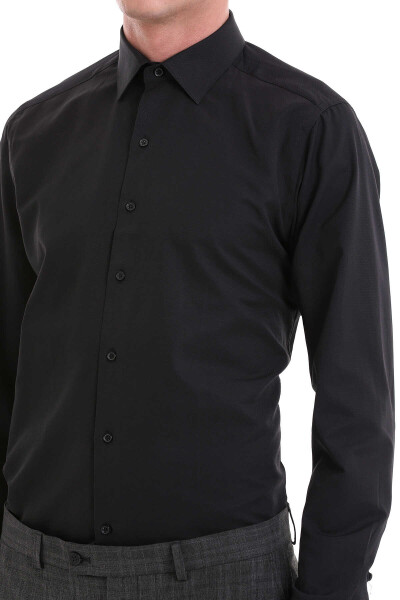 Siyah Slim Fit Desenli Pamuklu Slim Yaka Uzun Kollu Klasik Gömlek - 5