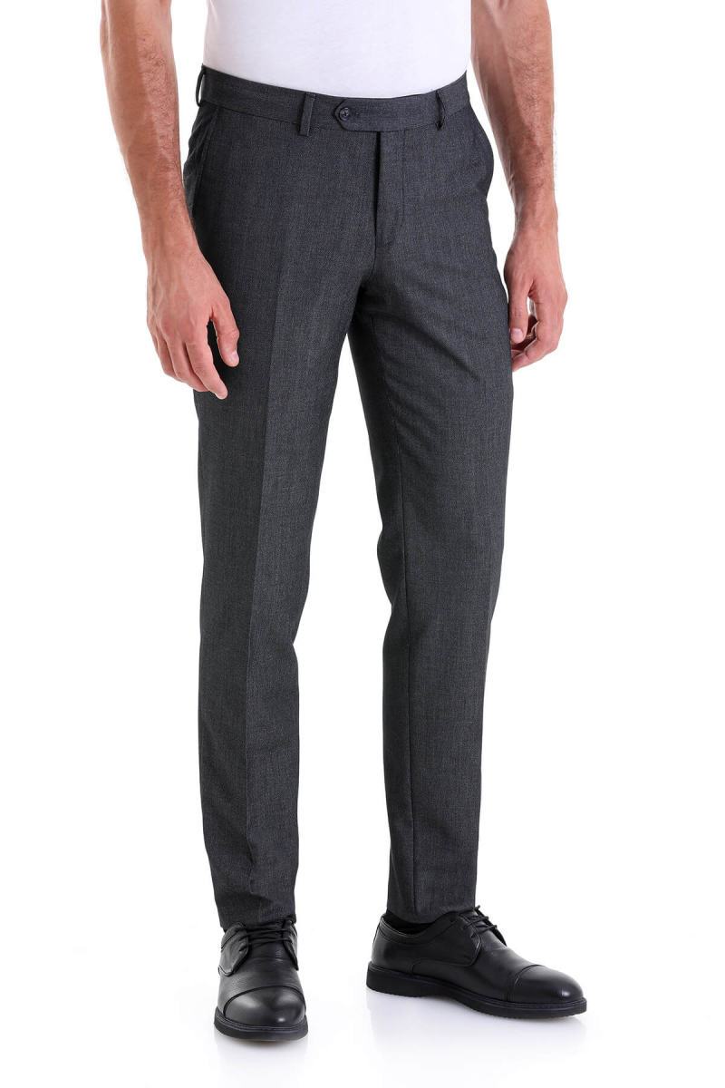 Siyah Slim Fit Desenli Pamuklu Yandan Cep Kanvas Pantolon - HTML (1)