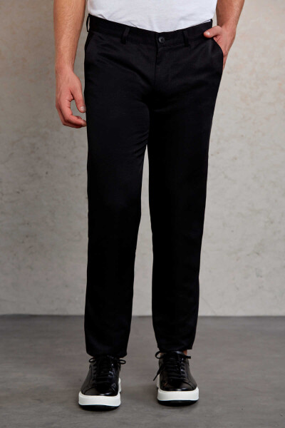 Siyah Slim Fit Desenli Yandan Cep Kanvas Pantolon - 2