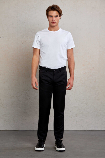 Siyah Slim Fit Desenli Yandan Cep Kanvas Pantolon 