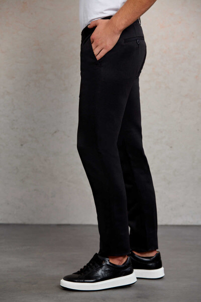 Siyah Slim Fit Desenli Yandan Cep Kanvas Pantolon - 3